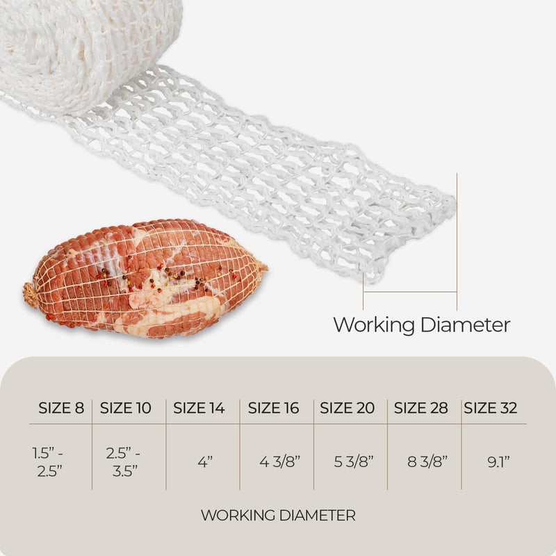 The Sausage Maker® 50ft Meat Netting Roll Size 14, Elastic Butchers Twine Cooking String Food Net for Salami, Pork Loin, Bresaola, Capicola, USA Made, BPA Free Stretchable Poly-Cotton Mesh, 4" Dia Size 14 - 4" Dia.