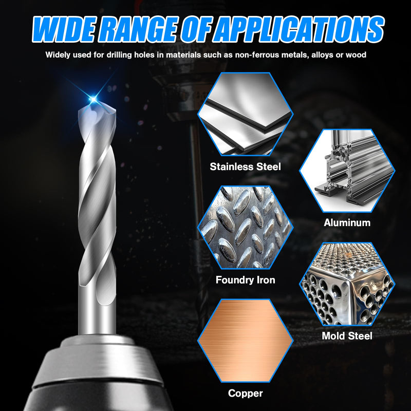3/16" Drill Bits Solid Carbide Drill Bits, Tungsten Carbide Drill Bit Set, Metal Drill Bit Set for Stainless Steel Hardened Steel Cast Iron Alloy Copper, 2 Pcs 3/16 in