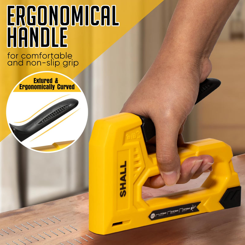[Australia - AusPower] - SHALL Light Duty Staple Gun for Wood - Yellow Upholstery Staple Gun with 1600pcs JT21 Staples 1/4, 5/16, 3/8 inch and Staple Remover - Fabric Stapler Gun for Crafts, DIY, Decoration 