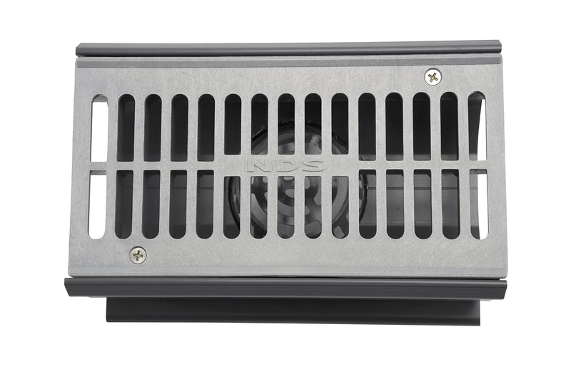 NDS 2351 Spee-D® Channel Drain Bottom Outlet Assembly, 4-3/4-Inch X 7-Inch, includes both Channel and Prefastened Plastic Grate, Gray