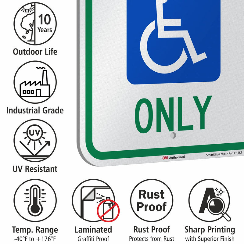 SmartSign "Reserved Parking Only" Handicap Parking Sign | 12" x 18" 3M Engineer Grade Reflective Aluminum 12" x 18" EG Reflective Aluminum