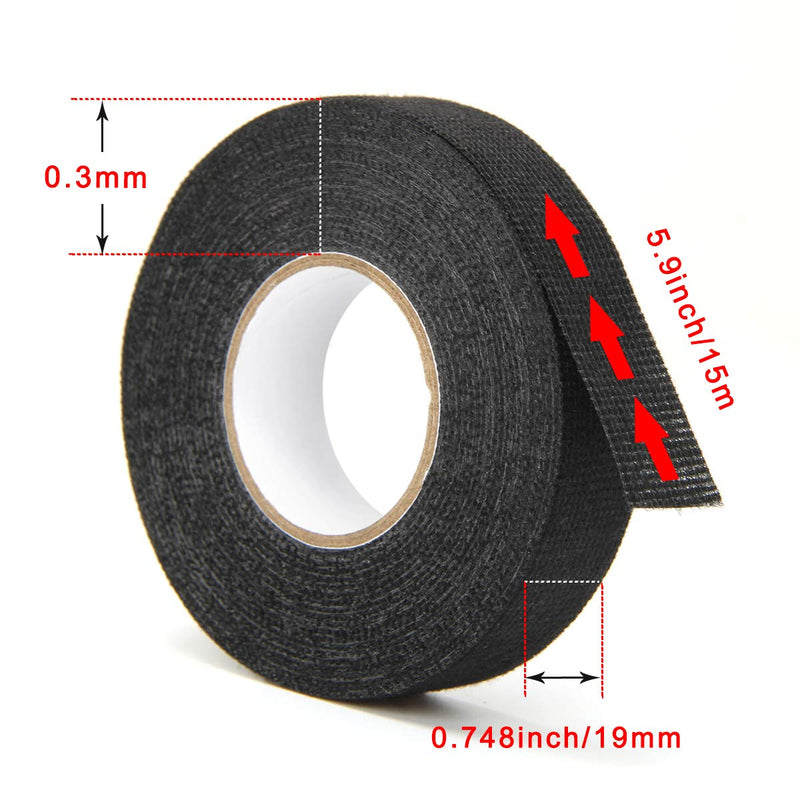AHIER 2 Rolls Wire Loom Harness Tape, Wiring Harness Cloth Tape, Adhesive Fabric Tape for Automobile 15m/19mm