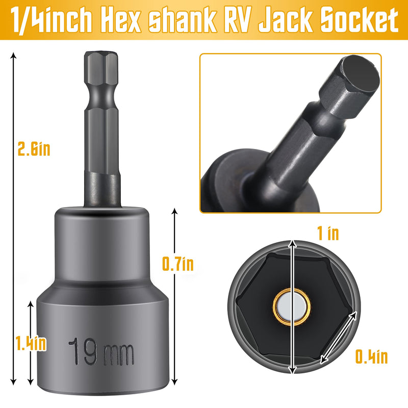 [Australia - AusPower] - 2 Pack RV Scissor Jack Socket,Camper Stabilizer Jack Socket,3/4 Scissor Jack Socket,Camper Travel Trailer Jack Drill Adapter Compatible with 3/4 inch or 19mm Hex Drive Jacks,1/4 Inch Hex Shank 