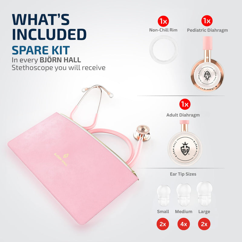 [Australia - AusPower] - Rose Gold Pink Stethoscope & Case | Perfect for Medical Student Veterinarian Doctor |Spare Parts Ear Tips & Non Chill Rim | Nurse Accessories for Work Essentials | Light Pink Tubing RGLP Rose Gold - Light Pink Stainless Steel 