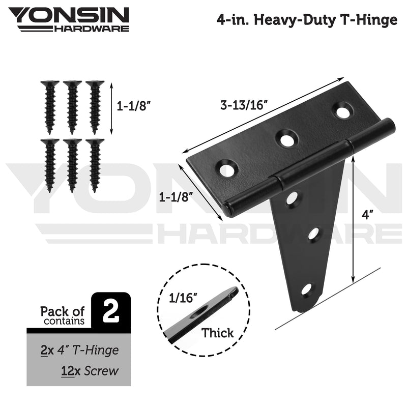 [Australia - AusPower] - 4" T-Strap Shed Door Hinges 2Pcs, Heavy Duty Black Tee Hings for Wooden Fence Gate, Outdoor T Hinges Barn Door Gate Hinges Hardware, Wrought Hinges Hardware, Thickness 2mm 2 4 Inch 