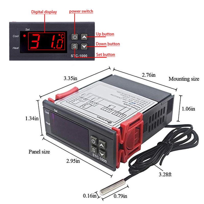 [Australia - AusPower] - DC12V Digital Temperature Controller STC-1000 Digital LED Display Fahrenheit Thermostat with 2m Waterproof Sensor DC 12V 