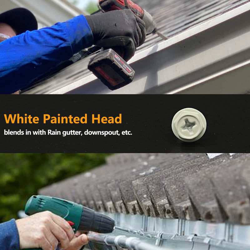 [Australia - AusPower] - White Painted Self Tapping Gutter Screws #8 x 1/2" Hex Head Downspout Sheet Metal Screws, 100 Pieces 