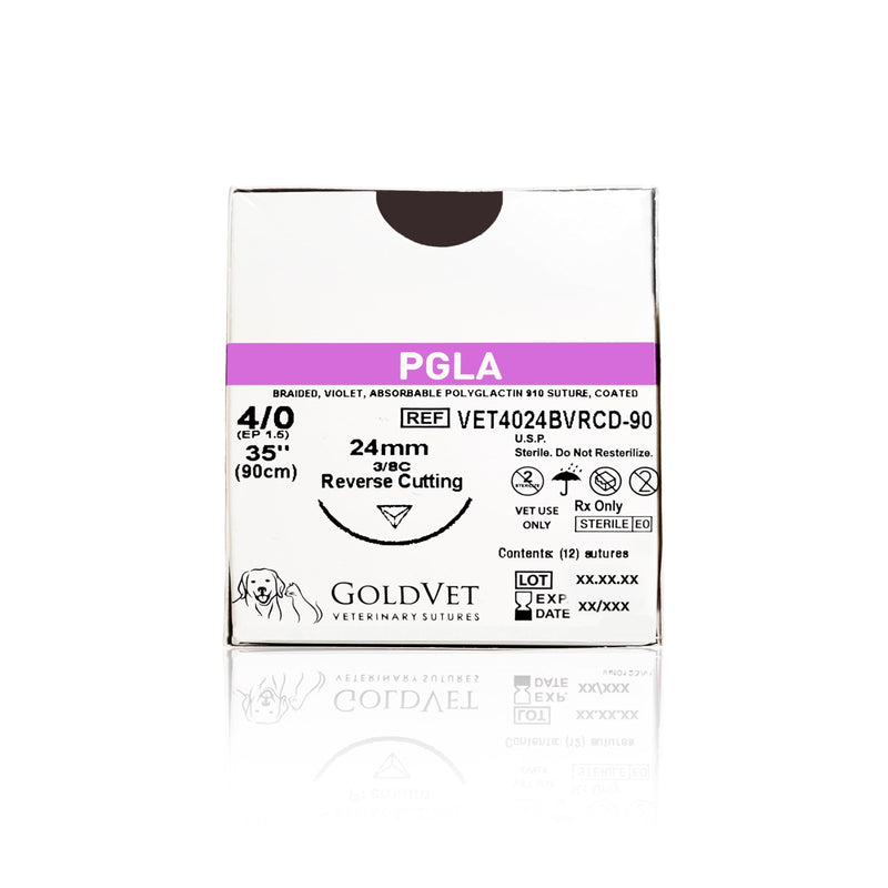 [Australia - AusPower] - Polyglactin 910 Veterinary Suture 4-0, 3/8 Round 24mm Reverse Cutting Needle (Comparable to Vicryl), 35" 
