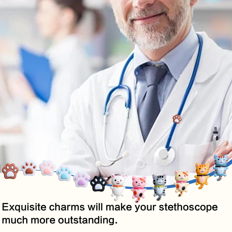 [Australia - AusPower] - 12 Pcs Stethoscope Charms for Nurses Personalized Paw Print and Cat Stethoscope Accessories Gifts for Nurse Graduates Doctor Surgeons and Medical Assistant Cat and Paw 