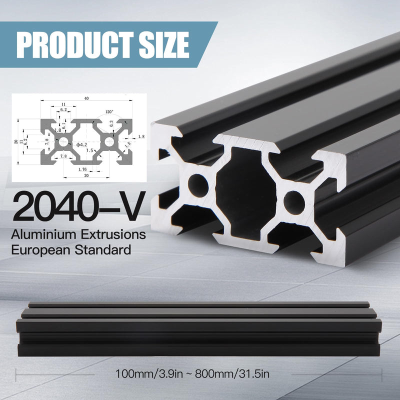 2pcs 500mm V Slot 2040 Aluminum Extrusion European Standard Anodized Black Linear Rail for 3D Printer Parts and CNC DIY (19.7inch) 2PCS 2040V