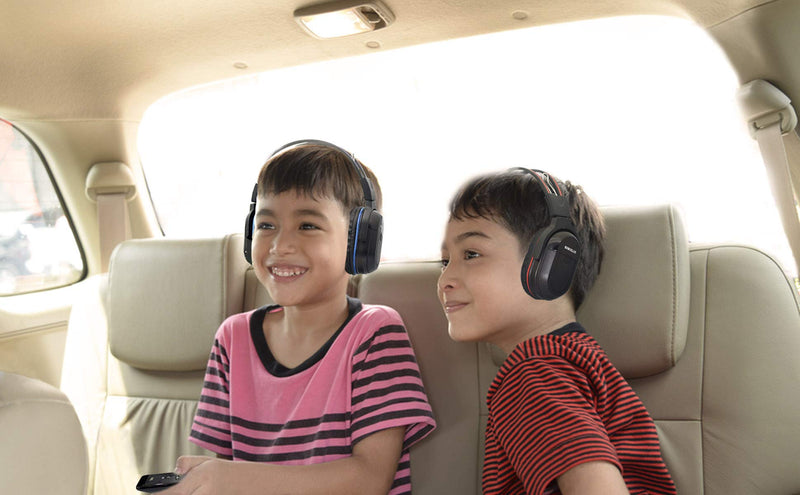 [Australia - AusPower] - SIMOLIO IR Headphones for Car DVD System, Universal 2 Channel Wireless Infrared Car Headphone for Honda Odyssey, Pilot, Toyota Sienna, uConnect, GMC Yukon, AUX Cord, Folding & Carry Pouch (2 Pack) 2-Blue+Blue 