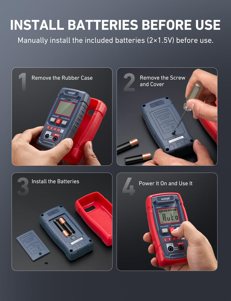 [Australia - AusPower] - AstroAI Multimeter Tester 4000 Counts, Smart Measuring Mode, Auto-Ranging, and Voltmeter 1.5v/9v/12v Battery Voltage Tester Auto-Ranging/Ohmmeter/DMM with NCV Function 