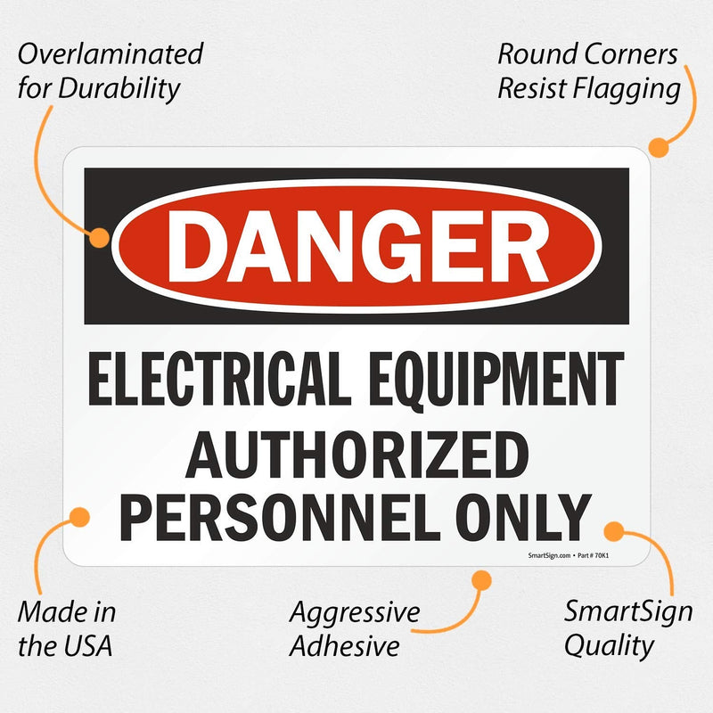 SmartSign - U9-1488-ND_10x14 "Danger - Electrical Equipment, Authorized Personnel Only" Label | 10" x 14" Laminated Vinyl Black/Red on White