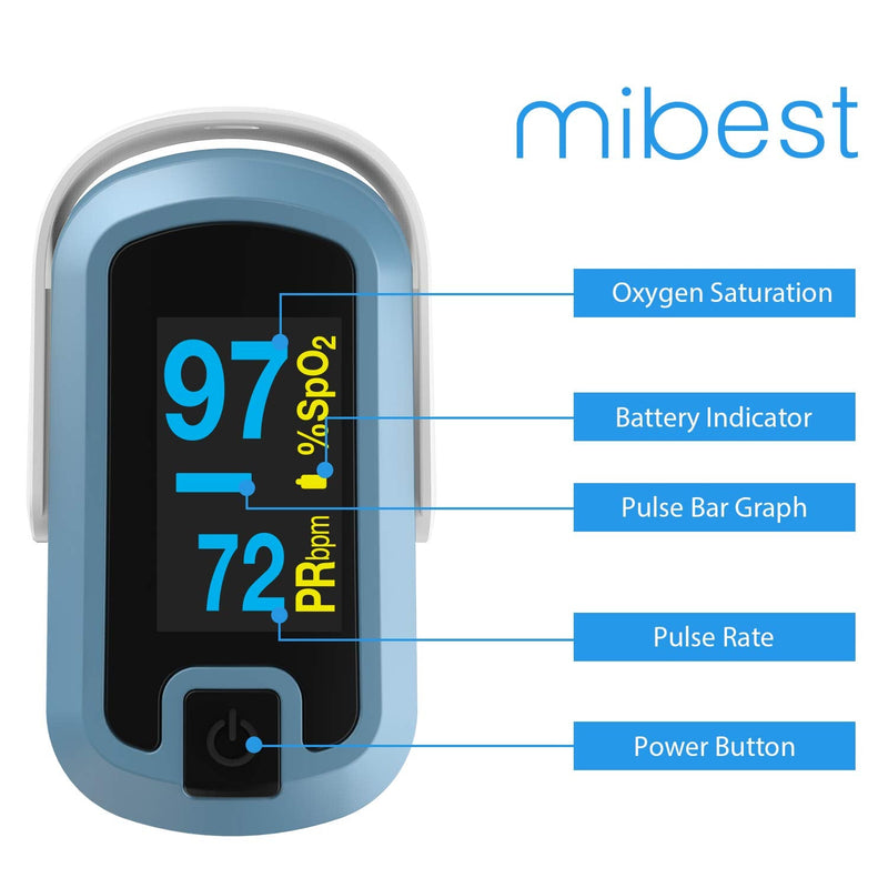 [Australia - AusPower] - mibest OLED Finger Pulse Oximeter, O2 Meter, Dual Color White/Light Blue 