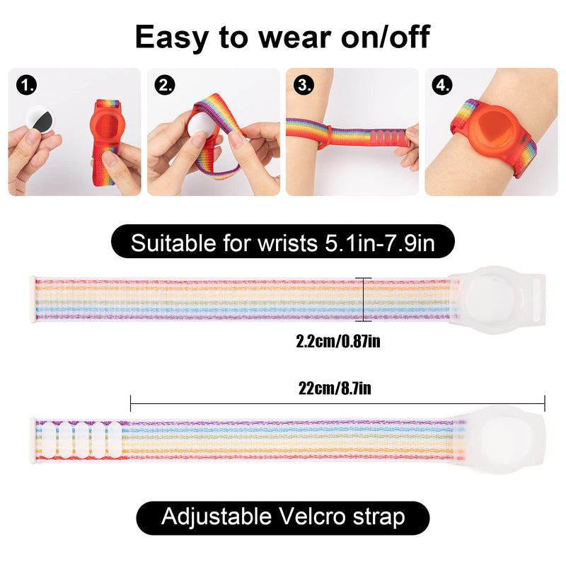 [Australia - AusPower] - Kids Wristband Compatible with Apple AirTag, Protective Case for Air Tag GPS Tracker Holder with Nylon Bracelet, Adjustable Anti Lost Watch Band for Toddler Child Elder (Rainbow A & Blue) Rainbow A & Blue 