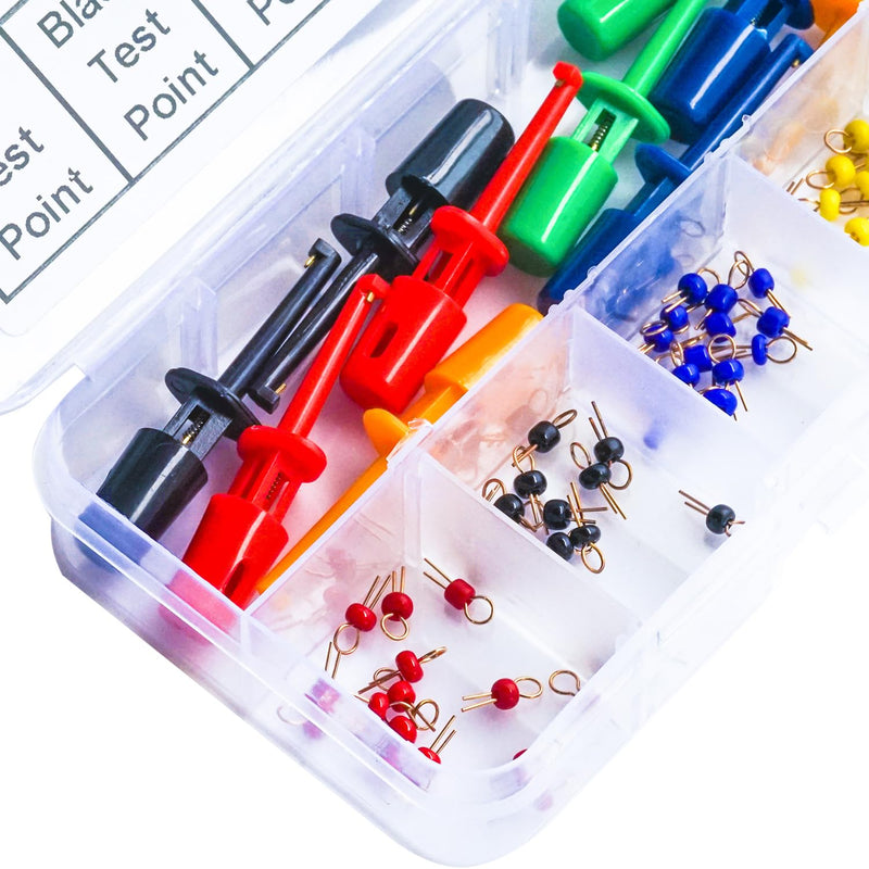 [Australia - AusPower] - PCB Test Point & Test Hook Clip Assorted Kit, Black/Red/Green/Blue/Yellow Test Point Pin & Test Hooks Clips Spring Hook Clip PCB Board Breadboard Kit (PCB-Test-Kit) 