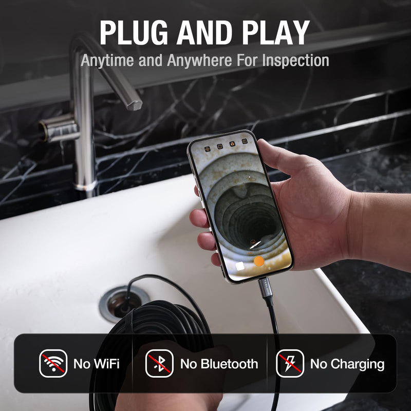 [Australia - AusPower] - 50FT Sewer Camera, Teslong USB C Drain Plumbing Snake Borescope Inspection Camera with 8 LEDs, 50 ft Flexible Waterproof Endoscope Fiber Optic Scope Cam compatible with iPhone 15, Android Phone 
