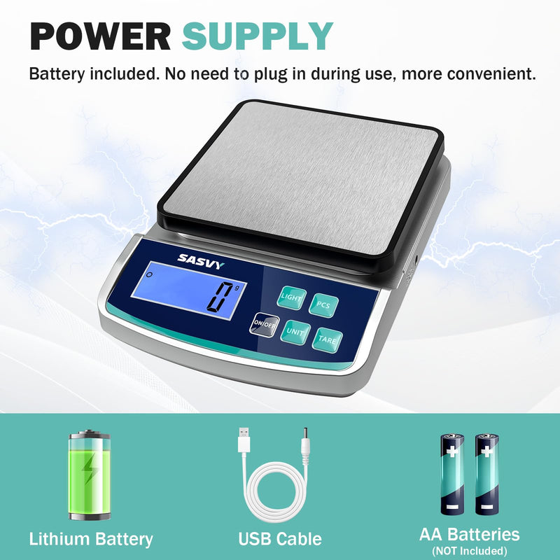 [Australia - AusPower] - Digital Lab Scale 15kg x 1g oz/lb/g/kg Precision Electronic Scientific Scale Analytical Balance for Laboratory Jewelry Kitchen Includes Rechargeable Battery 15kg 1g 