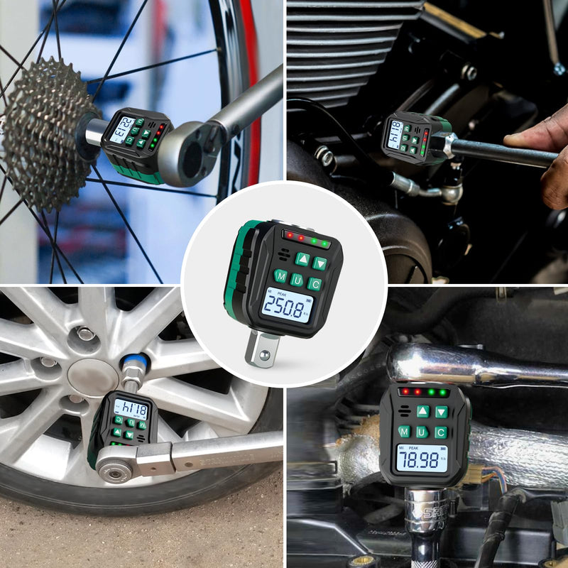1/2-Inch Digital Torque Adapter, 12.54-250.8 Ft.lb/17-340 N.m, Electronic Torque Wrench Converter with ±2% Accuracy, Preset Function, Data Storage, 3/8” & 1/4” Adapter for Bike, Moto, Car 1/2-Inch 12.5-250.8 Ft-lb/17-340 Nm