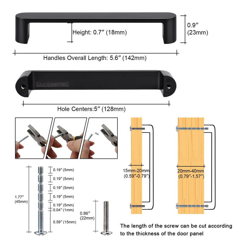 WEAVERBIRD 4 Pack Cabinet Handles Pearl Black Drawer Pulls Furniture Cabinet Hardware Cupboard Closet Zinc Alloy Black Handles Pulls, 5 inch (128mm) Hole Distance 128 mm