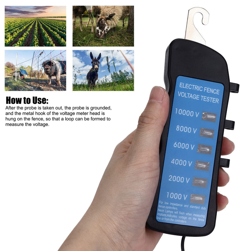 [Australia - AusPower] - Electric Fence Voltage Tester, Electric Fence Troubleshooter Voltmeter High Voltage 1000-10000V Garden Tools, Waterproof Portable Voltage Meter with 6-Piece Light for Farm 