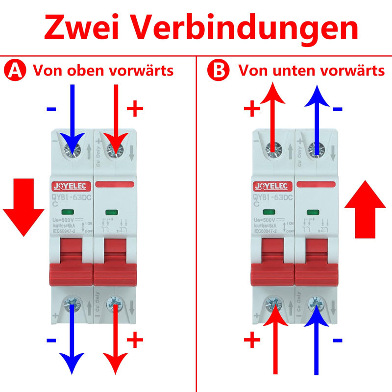 [Australia - AusPower] - JOYELEC Pack of 2 10 A Solar Photovoltaic Systems Miniature Circuit Breaker, 2 Pole, DC500 V for Solar Panels, PV System, Circuit Breaker 10A 2-teilig 