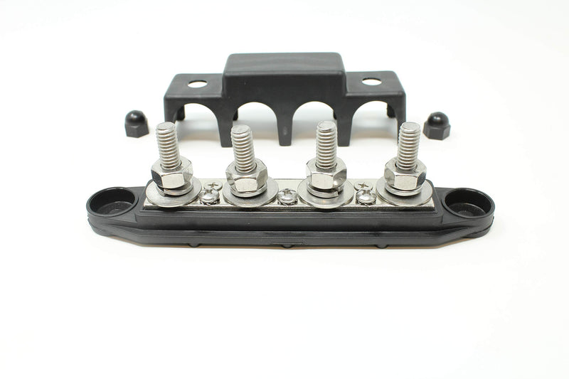 [Australia - AusPower] - 4 Post Power Distribution Block Bus Bar Pair with Cover - Made in The USA - 250 Amp Rating – Marine Bus Bar, Automotive, and Solar Wiring – Battery Terminal Distribution Block - (3/8” Black) 3/8 - Black 