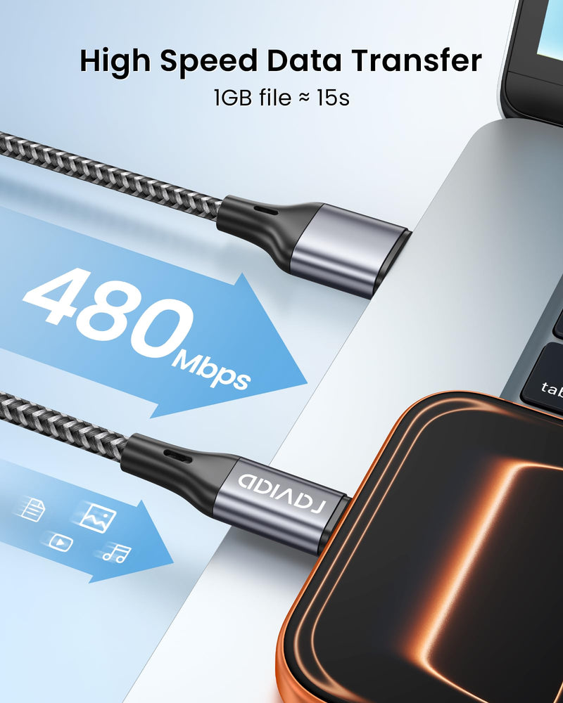 Raviad USB C Cable, 1 m, Pack of 2, 3.1 A Charging Cable, USB C Fast Charging Cable, Nylon | Braided USB to USB C Cable for iPhone 17 16 17e 16e 15 Pro Max, Samsung Galaxy S26 S25 S24, Macbook, iPad Pro, Air, Pixel gray 1M+1M