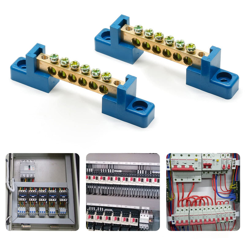 [Australia - AusPower] - 2Pcs Ground Bus Bar Terminal Block, 5 Terminal Positions Wire Screw Terminal Brass Electrical Grounding Bars Block 2 