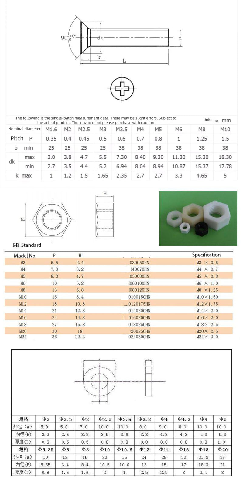 [Australia - AusPower] - Nylon M3x5 1000PCS Metric Phillips Flat Head Screws - Chemical Resistant Fastener Kit, Non-Conductive PA66 Bolts for PCB/Automotive Assembly White 