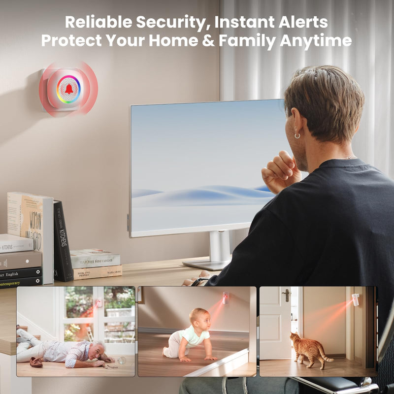 [Australia - AusPower] - Wireless Motion Sensor Door Chime, Fast Detection PIR Entry Alert with 61 Chimes, 5 Volume Levels, 1000Ft Range, RGB Light Indicator, Easy Install for Business, Home, Store, Elderly, Visitors 1 Sensors + 1 Receiver White 