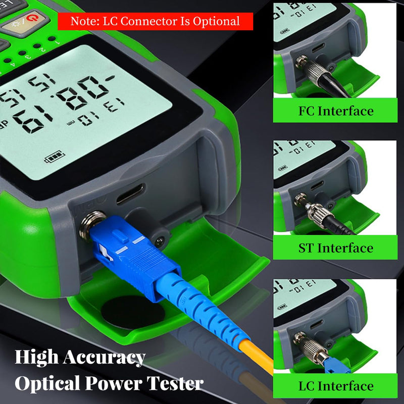 [Australia - AusPower] - Fiber Optic Cable Tester, 70 to +10Dbm Optical Fiber Power Meter with Built in Battery, Portable Visual Fault Locator with Calibration and Relative Power Calculation Function 