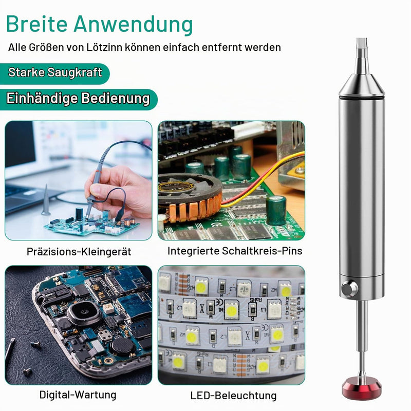 All-Metal Vacuum Soldering Extraction Desoldering Pump, with 2 Silicone Nozzles and 2 Soldering Wires, High Suction Power, High Temperature Resistant, Perfect Desoldering Tool for Soldering Removal 1