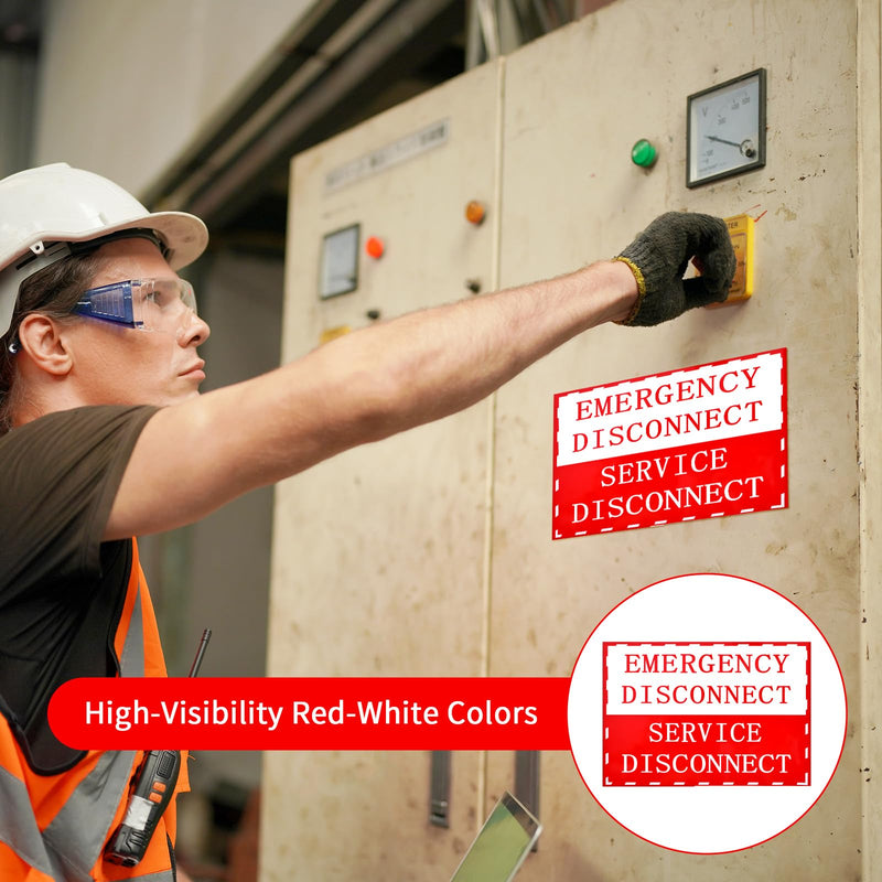 12PCS NEC Compliant Emergency Disconnect Sticker, 5x3.5 Inch Emergency-Disconnect Service-Disconnect Sticker, Notice Danger Labels for Electrical, Electrical Service Warning Sign for Indoor, Outdoor
