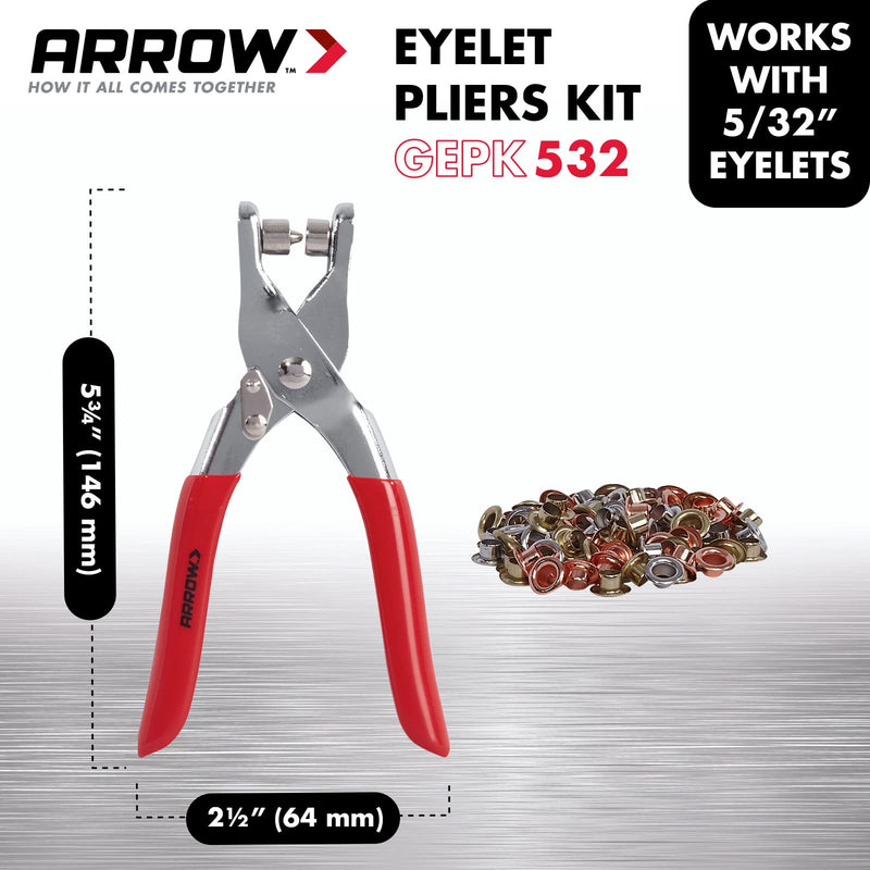 [Australia - AusPower] - Arrow GEPK532 Eyelet Tool Kit, Hole Punch Pliers for Fabric, Leather, Canvas, Includes 100 Eyelets, 5/32-Inch, Gold,silver 