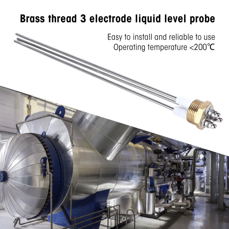 [Australia - AusPower] - 3 Pin Boiler Water Level Probe Sensor Stainless Steel and Brass Electrode Rod with PTFE for Liquid Testing 