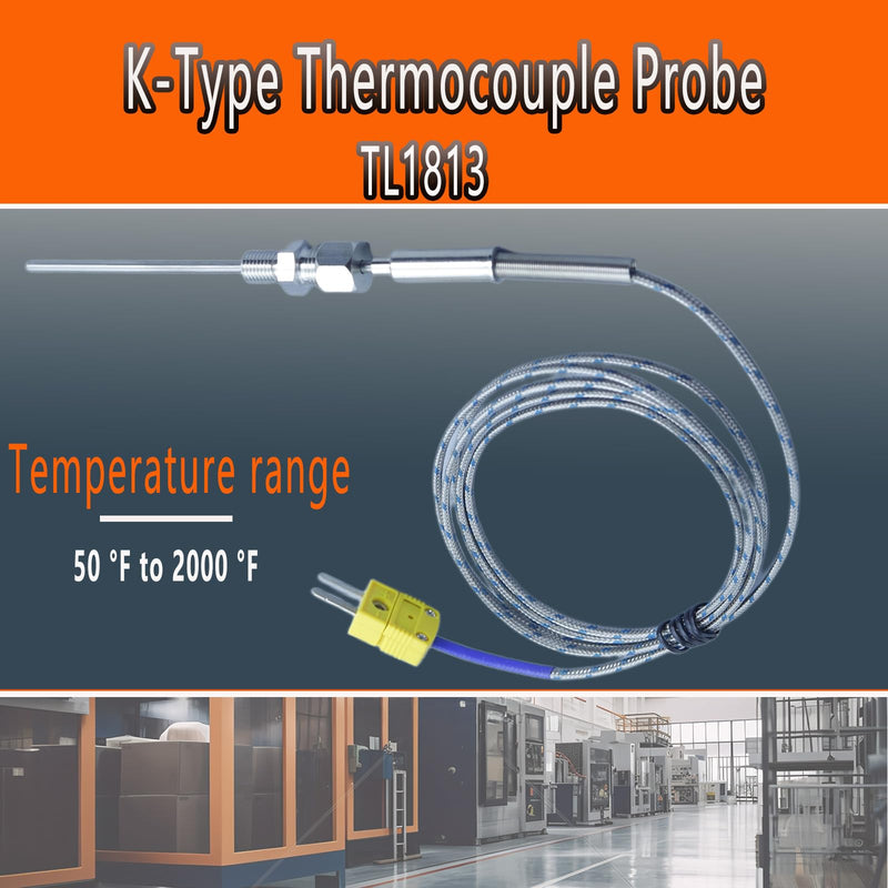 [Australia - AusPower] - TL1813 K-Type Thermocouple Probes Type K Thermocouple Probe Temperature Measurement Range -50 °F to 2000 °F Stainless Steel Probes 0.12 in / 4 in/Wire 60 in 