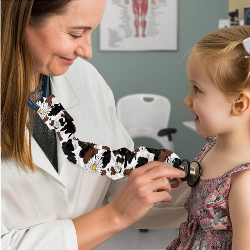 [Australia - AusPower] - LedBack Cow Print Stretchy Stethoscope Covers Four Piece Universal Fit Stethoscope Decorative Sleeve Replaceable Stethoscope Accessories Sleeve for Doctors Nurses 
