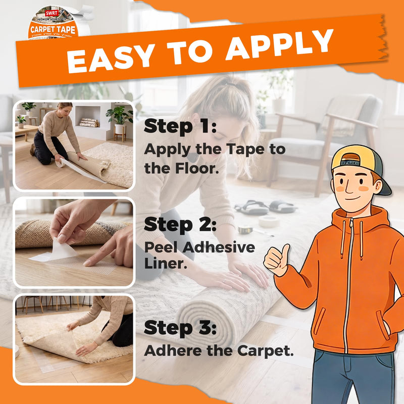 SWRT Carpet Tape Double Sided, 4 in x 30 Yards – Carpet Adhesive for Hardwood Floors, Heavy Duty Anti Slip Rug Grip Tape, Works as Rug Grippers, Residue Free, Wood Safe, Easy Removal for Tile
