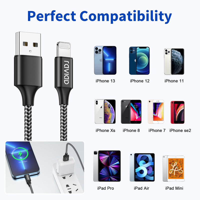 [Australia - AusPower] - RAVIAD iPhone Charging Cable iPhone Cable 1M [MFi Certified] Lightning Cable iPhone Nylon iPhone Fast Charging Cable for iPhone 14 13 12 11 Pro Max Mini XR XS X 8 8 Plus 7 7 Plus 6s 6 6 Plus 5S 5 SE black 