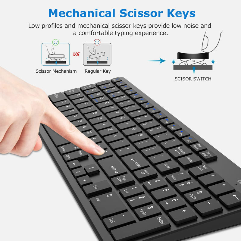 [Australia - AusPower] - Wireless Keyboard, Bluetooth Keyboard with Number Pad, 2.4G+Bluetooth Full-Size Quiet Computer Keyboard for iPad 10.2(9th/8th/7th)/iPad Air 5th/4th/iPad Pro 11/12.9, iPad 10.5/9.7/iPad Mini (Black) Black 