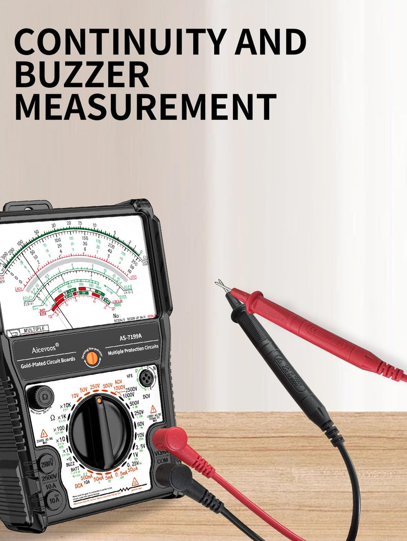 [Australia - AusPower] - Analog Multimeter AS-7199A, Pointer Multimeter, AC DC Volt 2500V, DC Current 10A, Rx 100K, Batt Tester, Diode/LED Testing, Remote Control Detection, 11 Function, 24 Range 