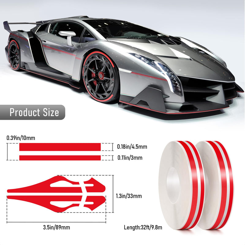2 Rolls 32Ft Black Car Pinstripe Tape + 2 Rolls 32Ft Red Car Pinstripe Tape