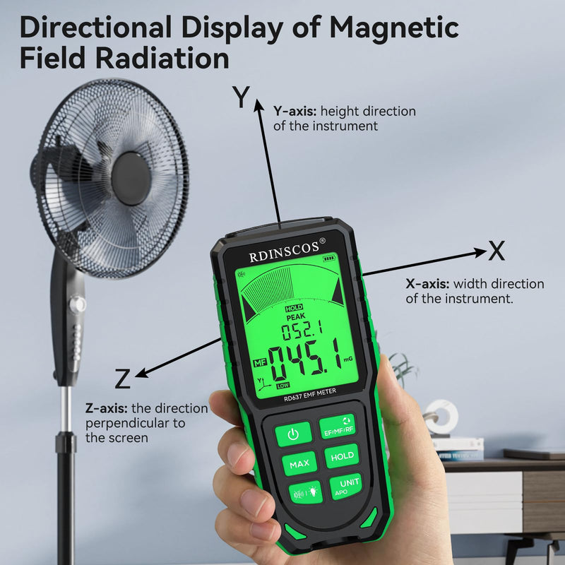 [Australia - AusPower] - RDINSCOS EMF Meter Rechargeable Electromagnetic Field Radiation Detector Hand-held EMF Reader Tester with Sound and Backlit Alarms EMF Monitor for EF RF MF, WiFi, Microwave and Ghost Hunting RD637 
