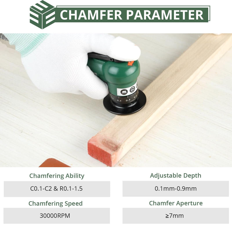 EYPINS Mini Pneumatic Chamfering Tool – 16pcs C&R-angle Blades Straight 45° Arc Beveling,Metal Air Chamfer 30000 RPM,Edge Deburring for Copper,Aluminum,Steel,Wood,Acrylic,1/4" Inlet,Precision,Quieter Green