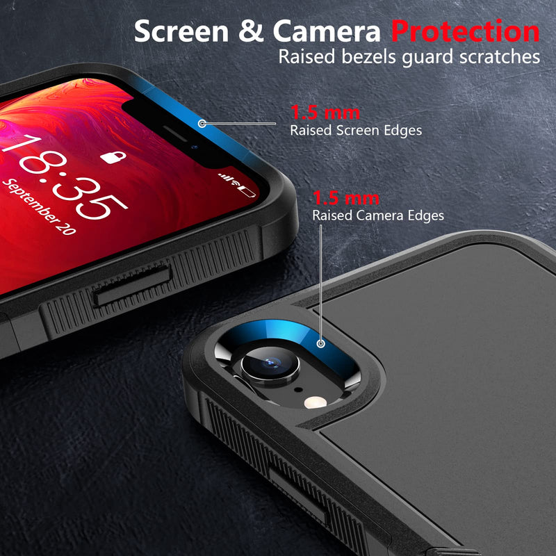 [Australia - AusPower] - SPIDERCASE for iPhone XR Case, [10 FT Military Grade Drop Protection] [Non-Slip] [2 pcs Tempered Glass Screen Protector] Shockproof Airbag Cushion Protective Case for iPhone XR 6.1” (Black) Black 