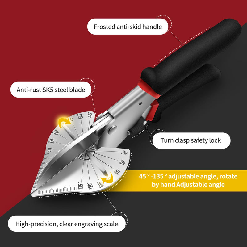[Australia - AusPower] - Multi Angle Miter Shears Miter Scissors For Soft Wood Plastic PVC Moulding Shoe Molding Angular Trim Cutter Tool, Adjustable at 45 To 135 Degree With Replacement Blades 