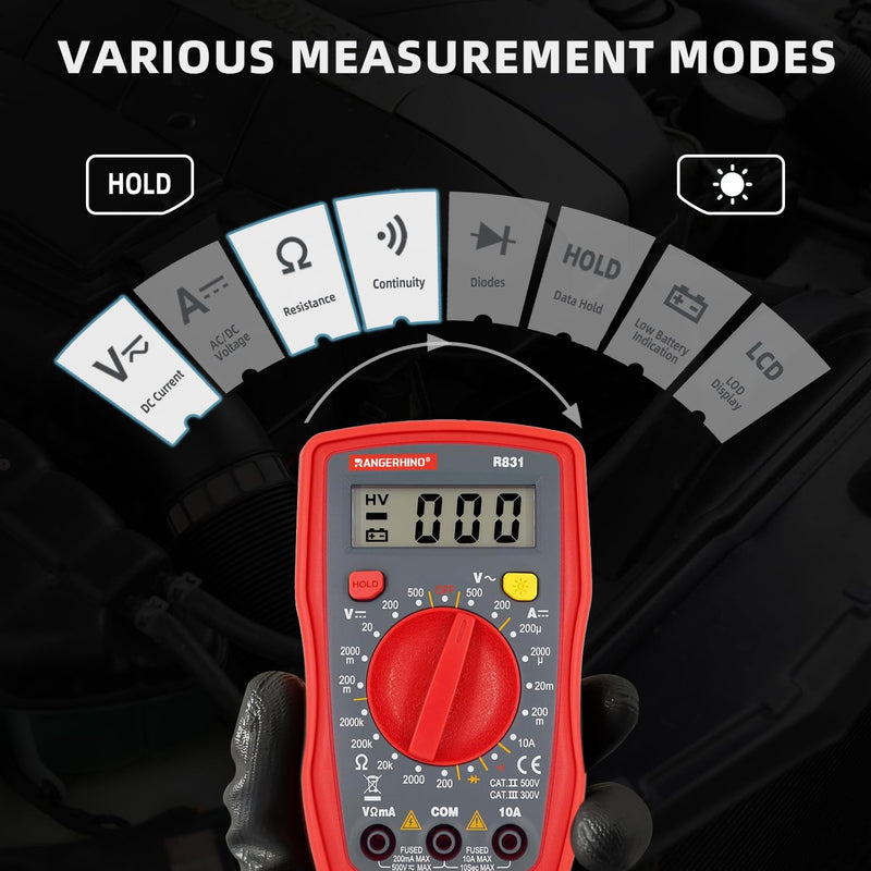 [Australia - AusPower] - Digital Multimeter & Dual Range Voltage Tester & Multimeter Test Leads Set 