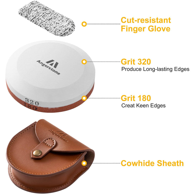 [Australia - AusPower] - Angerstone Axe Sharpener - Multipurpose Axe/Hatchet Sharpening Stone - Whetstone Blade & Tool Sharpener, Dual Grit 180/320 Sharpening Puck with Leather Sheath small 