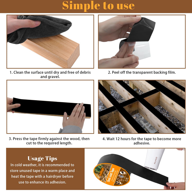Joist Tape for Decking 2'' X 50'- 6 Rolls, Waterproof Butyl Deck Tapes 2 Inch, Weather Resistance, Anti-Corrosion, Self-Adhesive Flashing Decking Tape for Wood Joists Decks Beams 2" x 50'